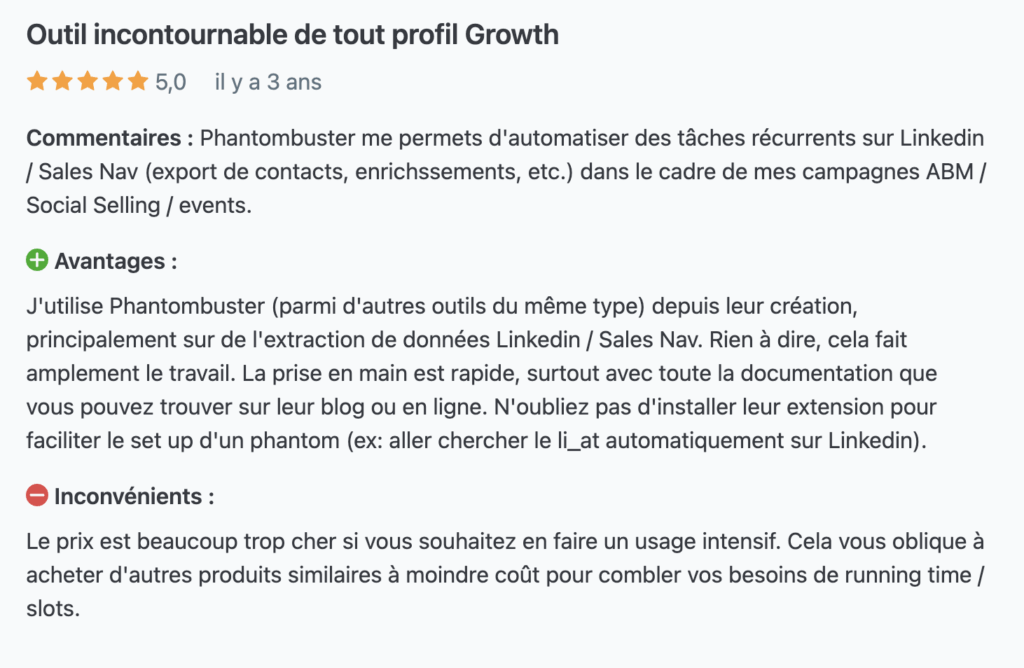 Avis client PhantomBuster