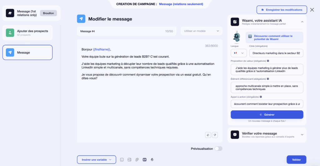 Exemple de message d'invitation avec Waami