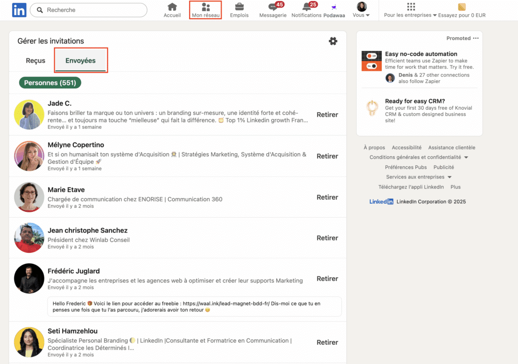 Comment annuler une demande d'invitation de connexion LinkedIn