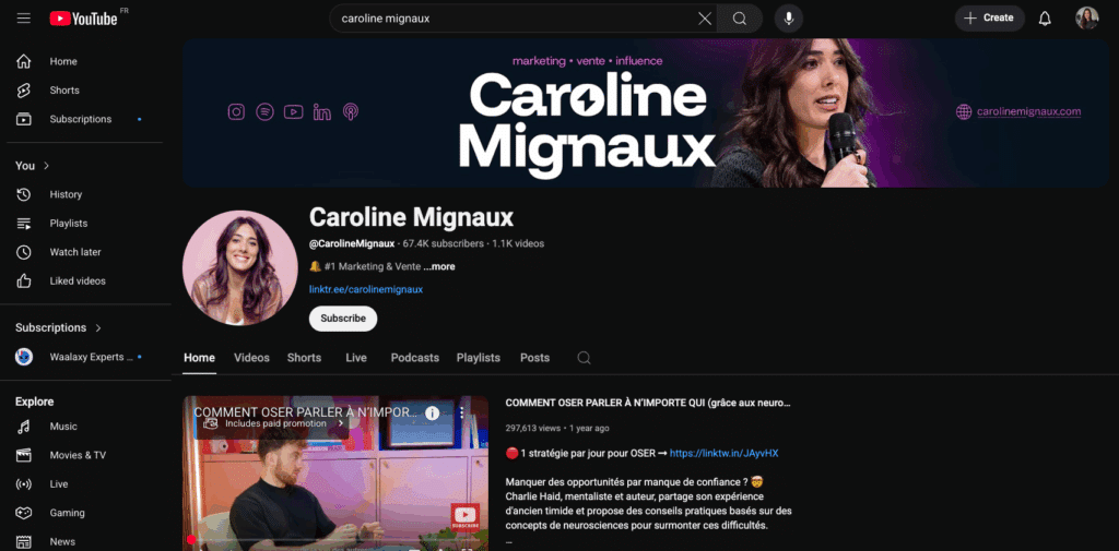 Chaîne Youtube Caroline Mignaux