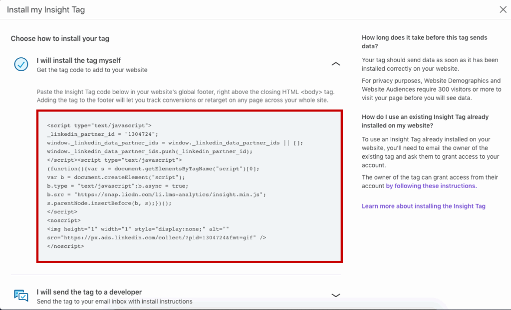 Install insight tag code
