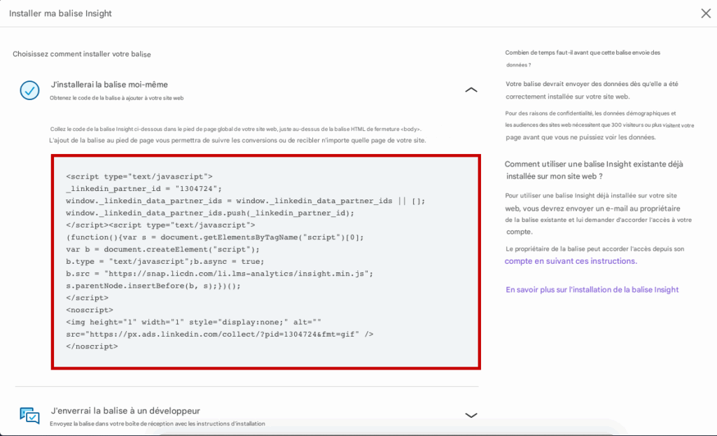 installer balise insight tag code