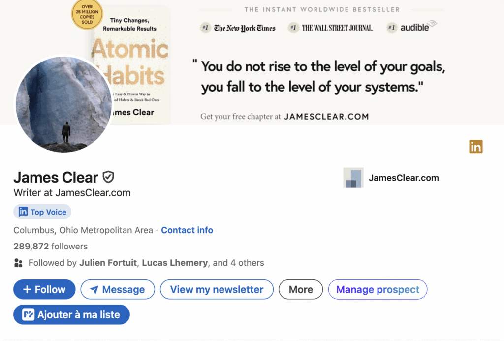 LinkedIn Top Voice Profile : James Clear