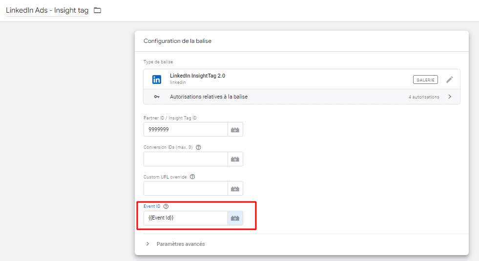 Créer un pixel de conversion pour un événement précis.