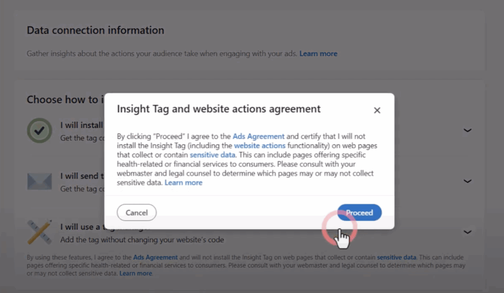 Insight beacon manager agreement for website access