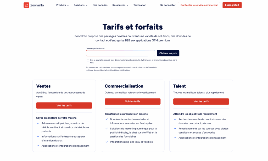 Tarifs ZoomInfo