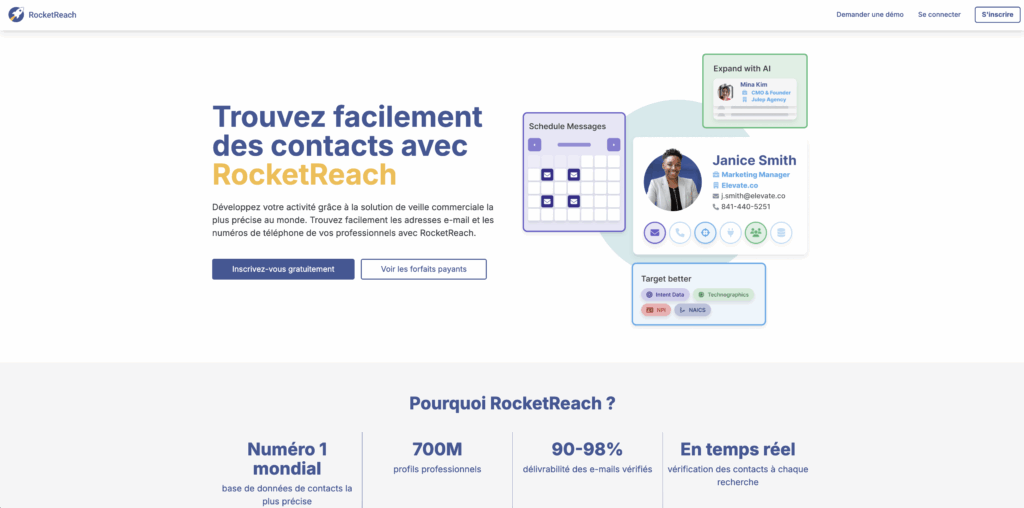 RocketReach page d'accueil du site