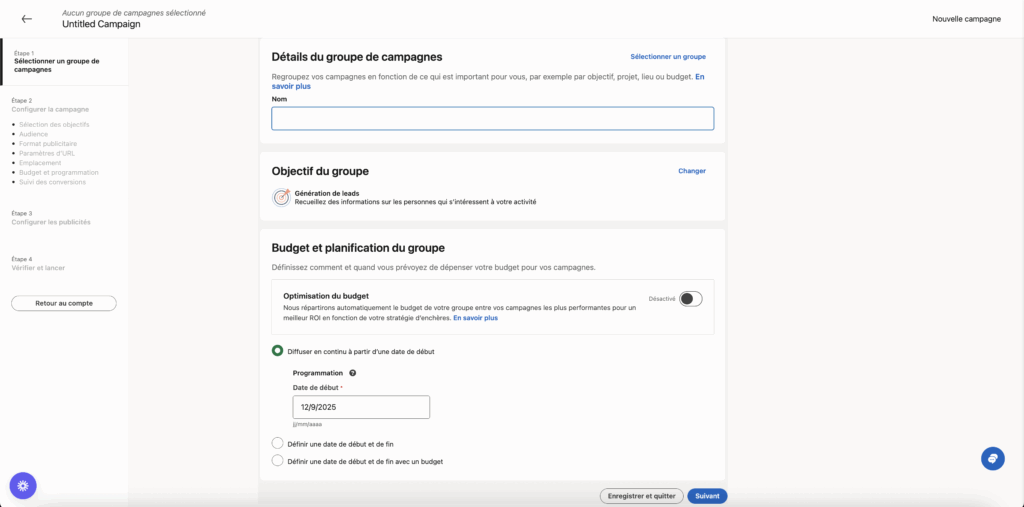 Créer une campagne publicitaire Lead Gen Forms.