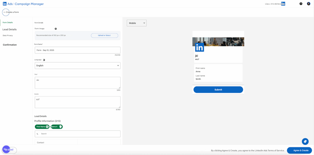 Fill out LinkedIn lead gen form.