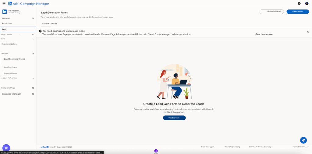 Create a LinkedIn lead generation form.