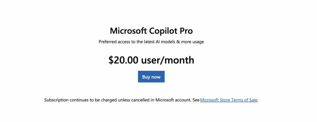 Microsoft Copilot AI pricing
