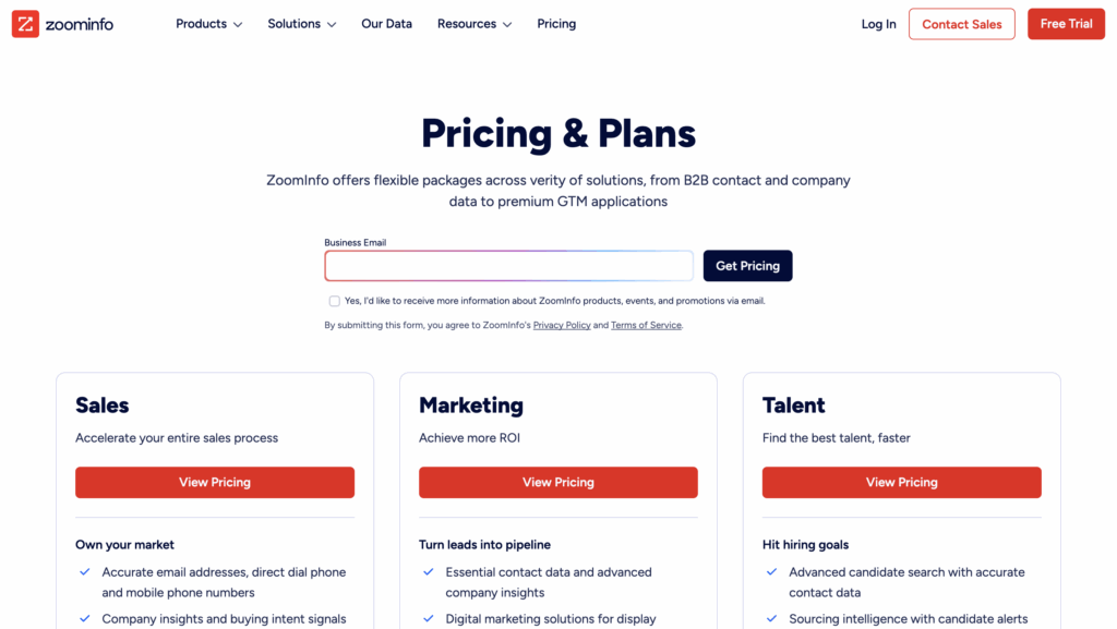 ZoomInfo pricing