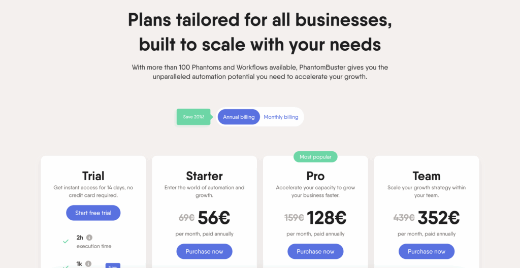 PhantomBuster pricing