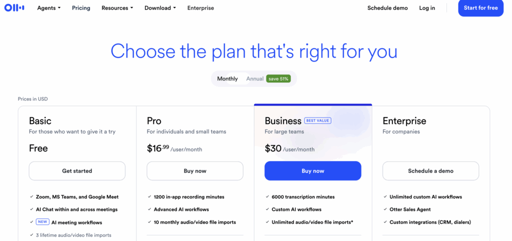 Otter.ai pricing