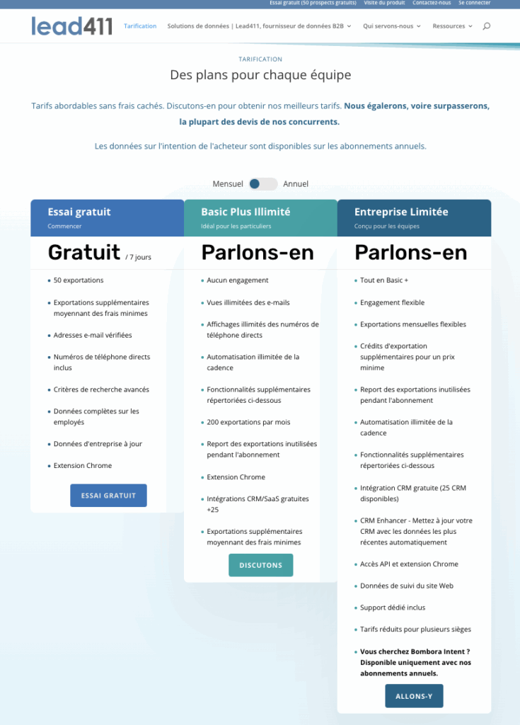 Lead411 Tarifs