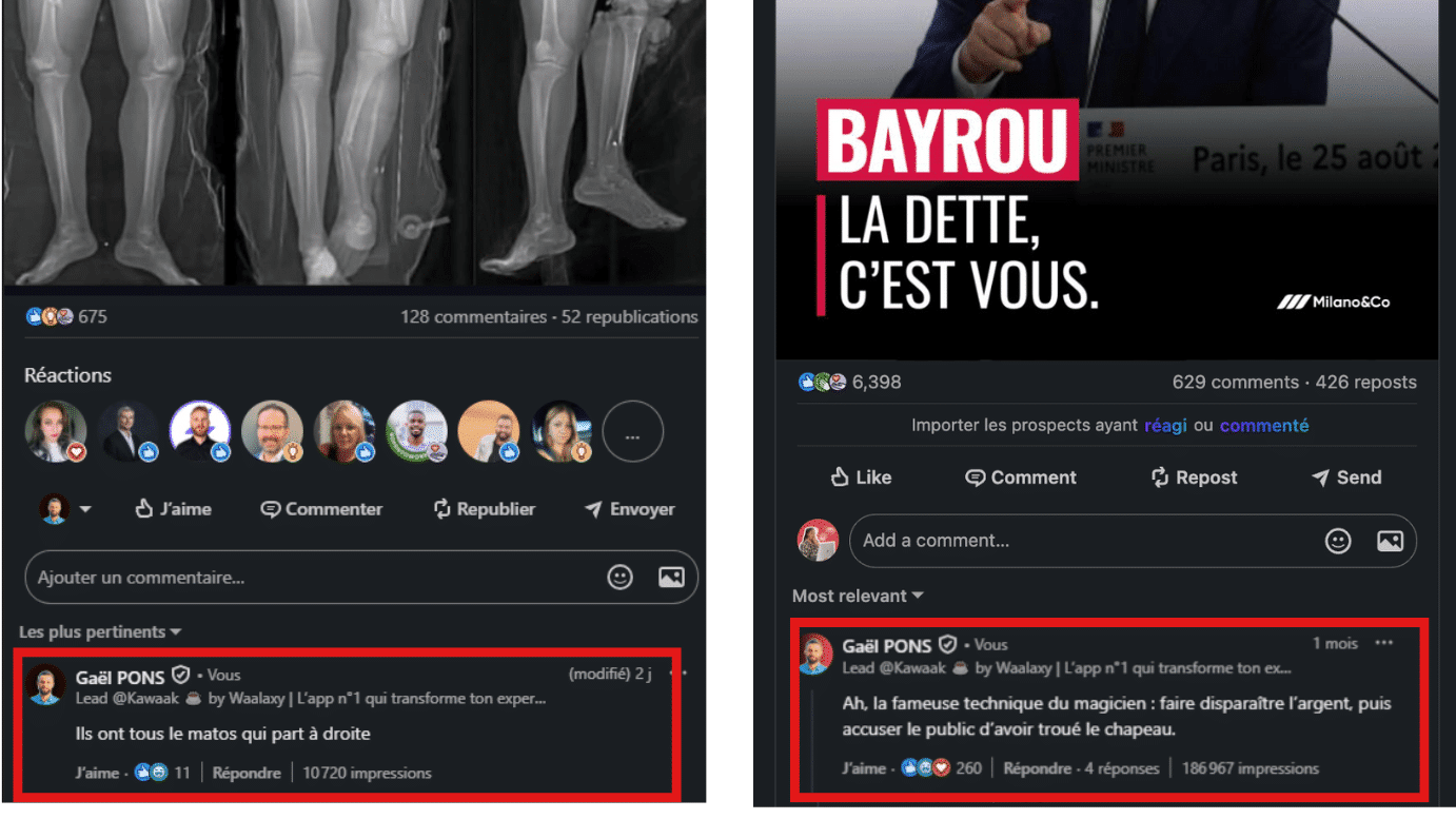 Kawaak - Performance des commentaires LinkedIn IA