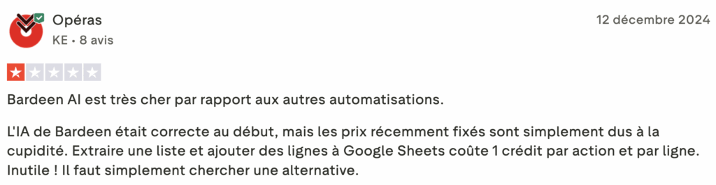Bardeen extension avis négatif