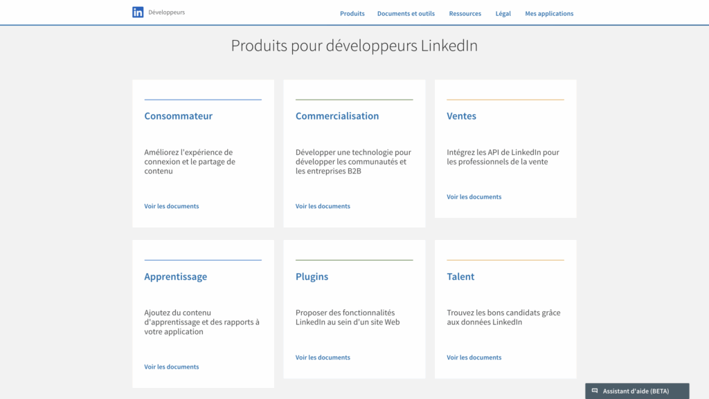 LinkedIn API produits