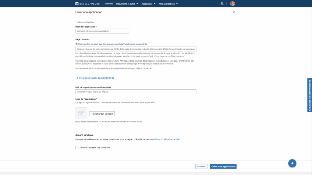 LinkedI API création