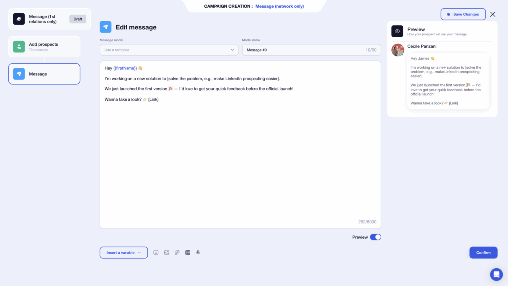 example message strategy to go market 