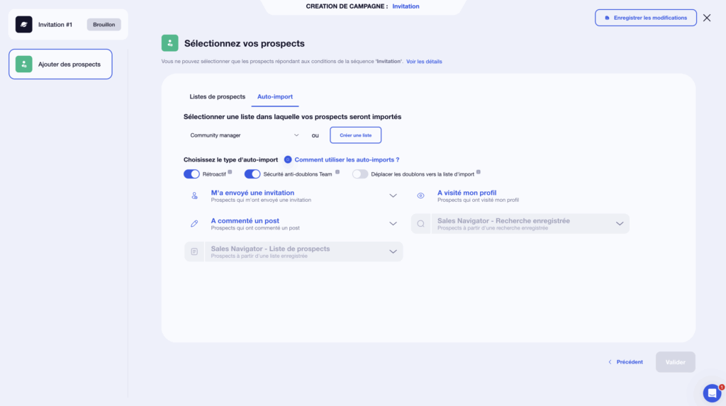 invitation LinkedIn auto-importé ses prospects
