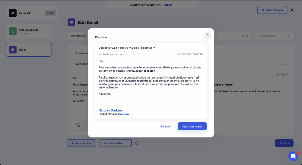 Signature d'email avec Waalaxy prévisualiser