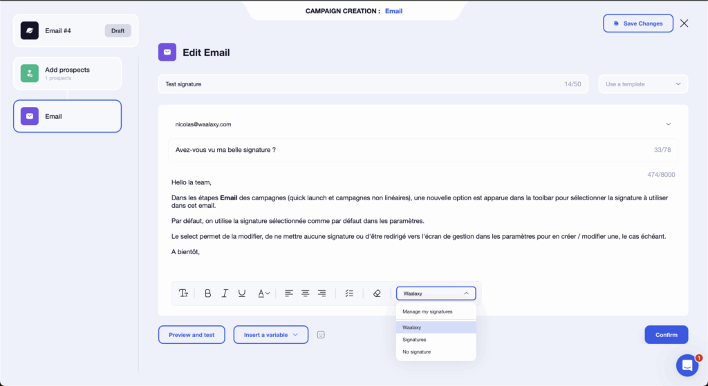 Signature d'email avec Waalaxy Choisir celle qui correspond à la séquence
