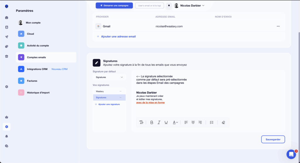 Signature d'email avec Waalaxy la créer