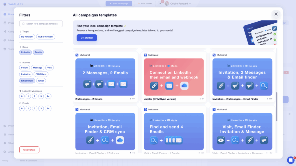 buy email list with waalaxy choose a sequence 