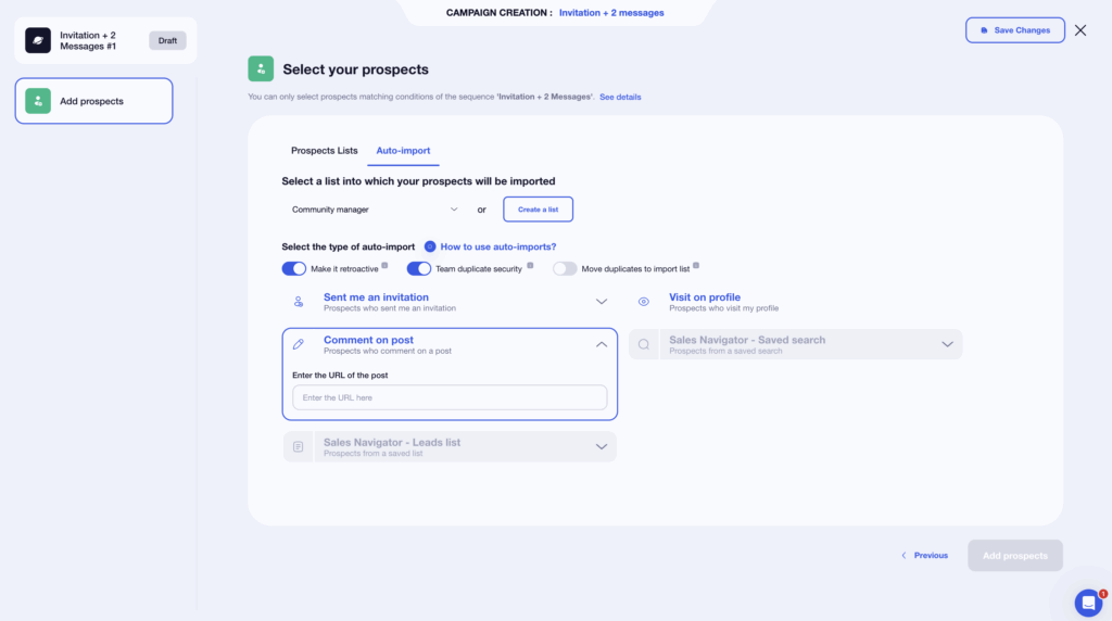 Importing prospects via comments