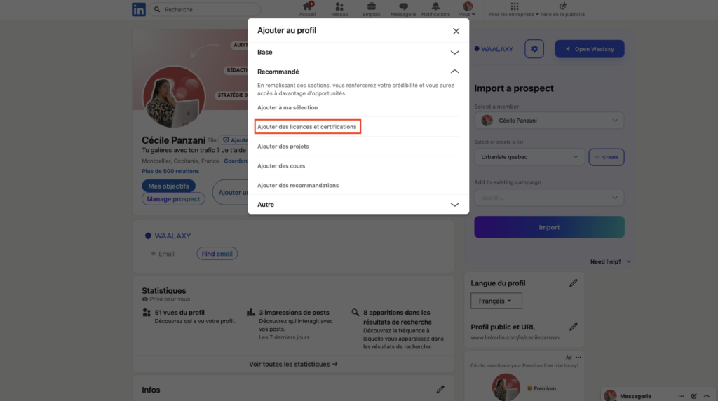 Ajouter une certification LinkedIn classique
