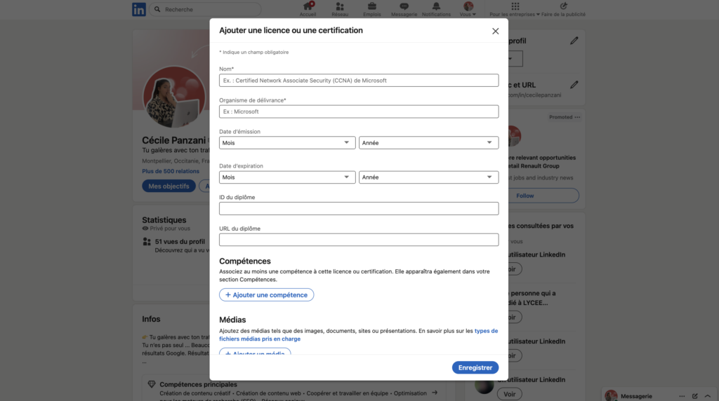 Remplir le formulaire pour une certification LinkedIn 