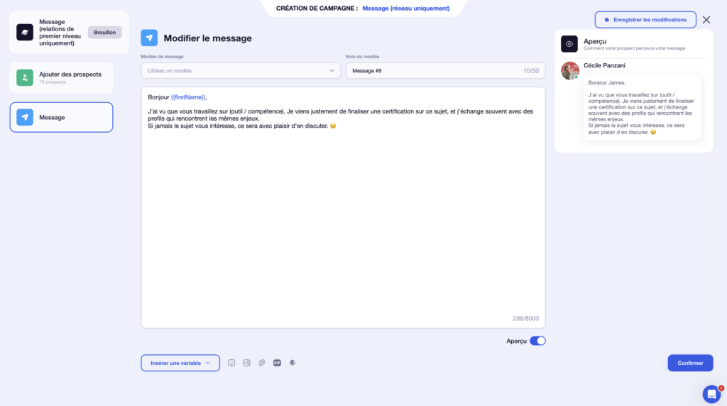 message prospection avec certification LinkedIn
