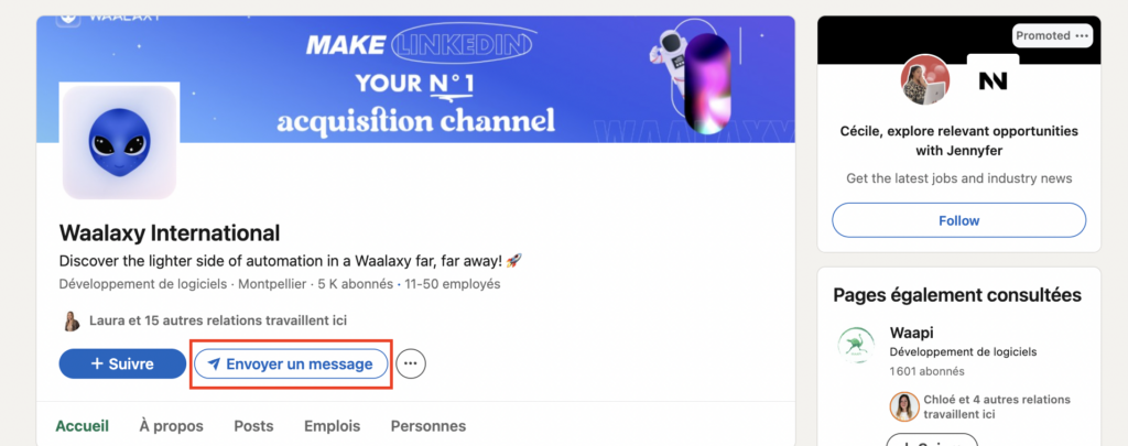 Envoyer un message à une entreprise sur LinkedIn 