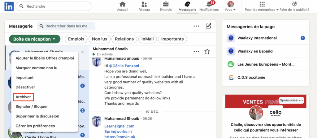 Archiver une conversion LinkedIn 