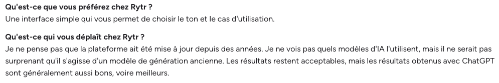Jasper ai français avis clients Rytr