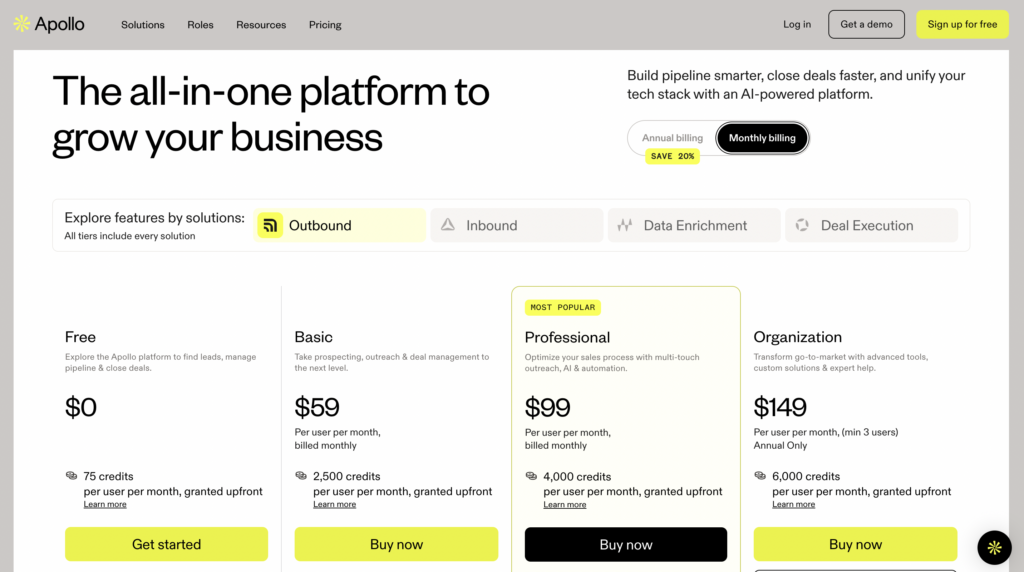 apollo.io price 
