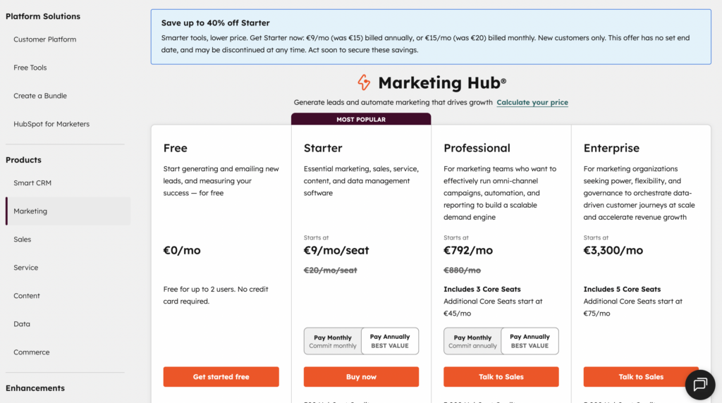 Hubspot pricing