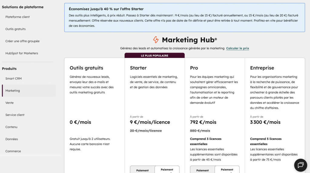 Hubspot tarif
