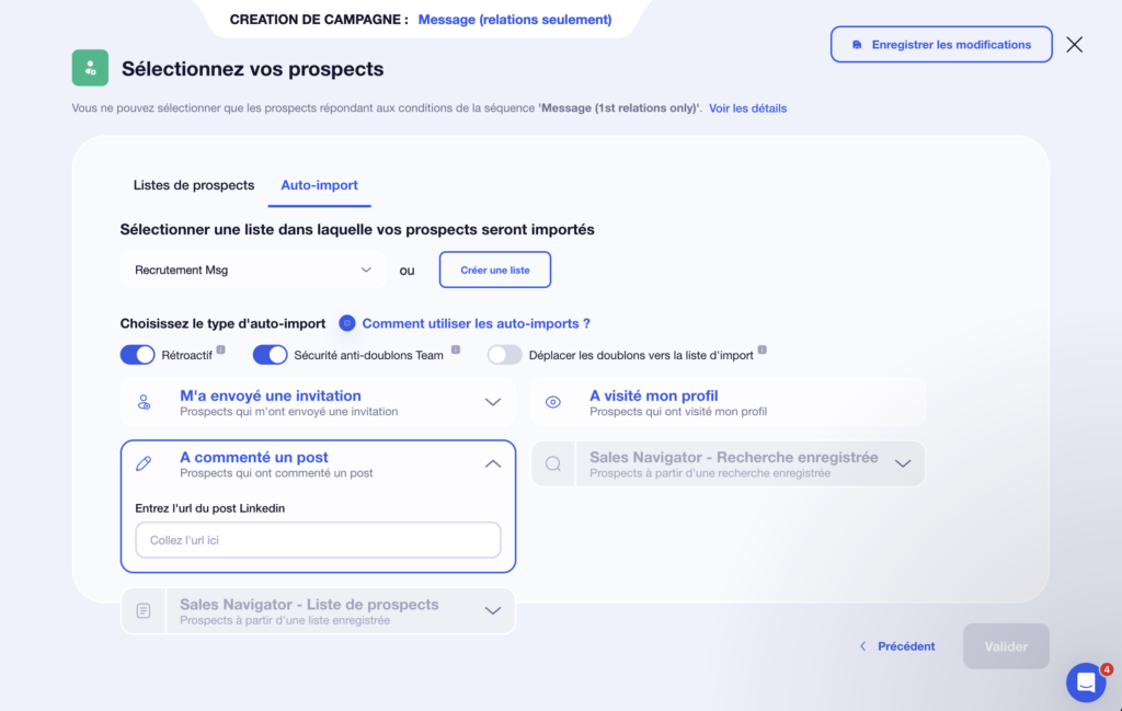 Auto-import dans séquence Waalaxy