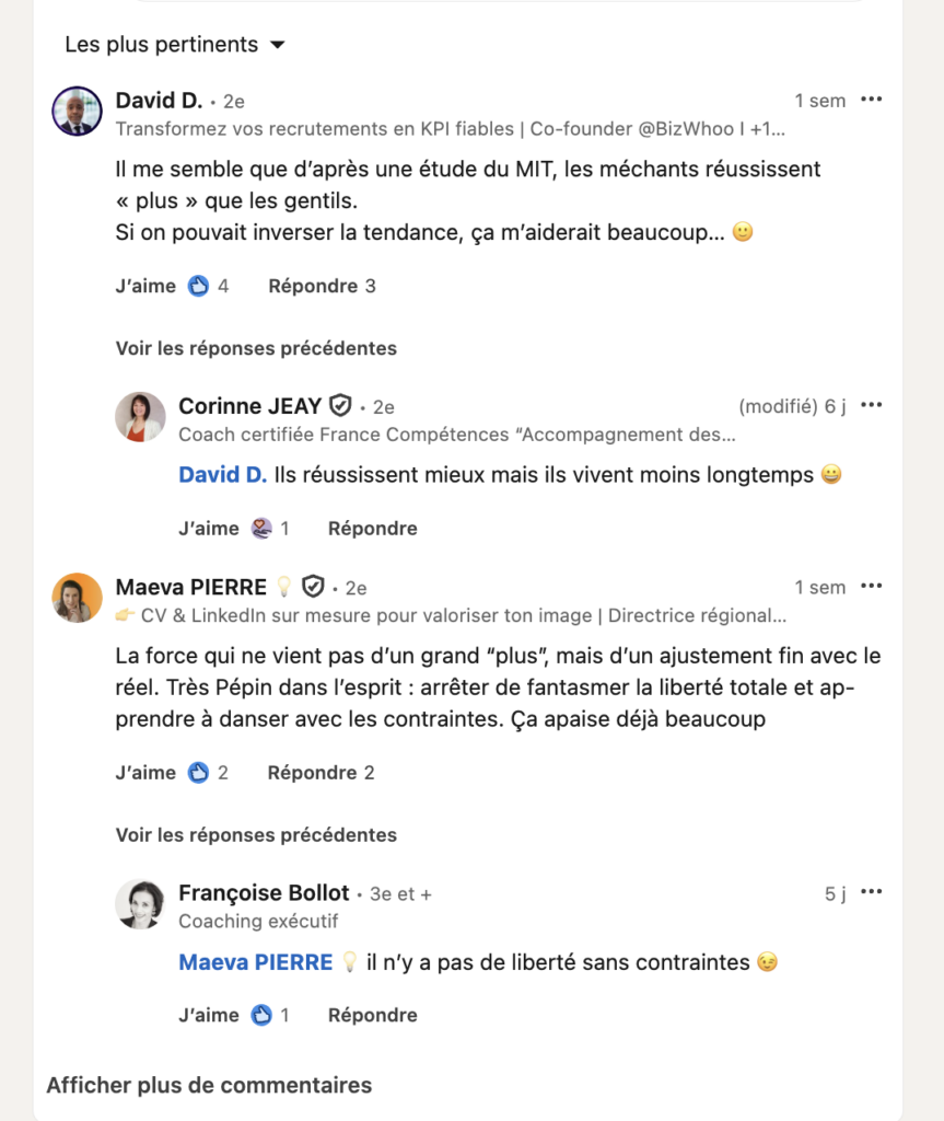 Exemple de bon commentaire LinkedIn