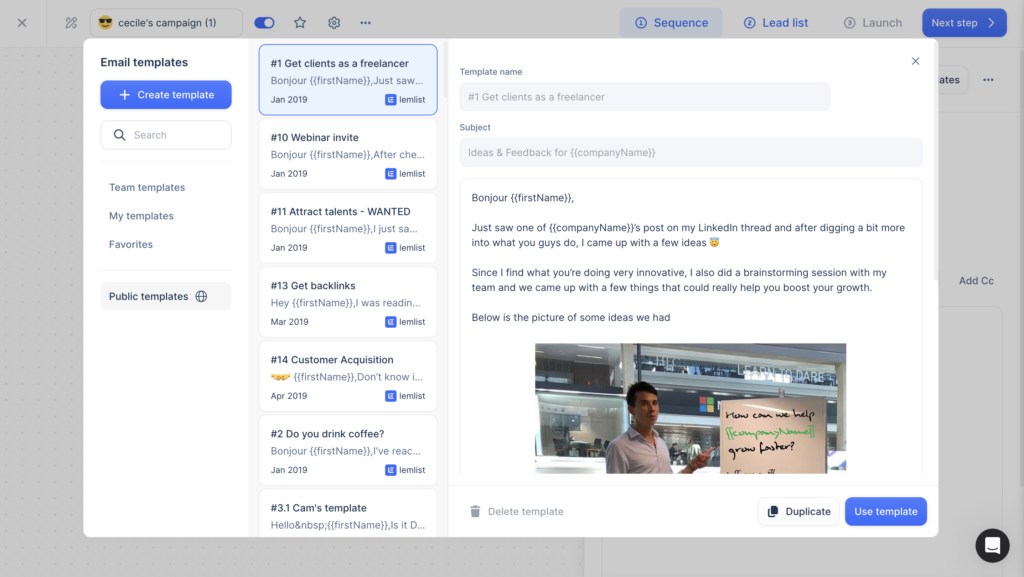 Lemlist email template