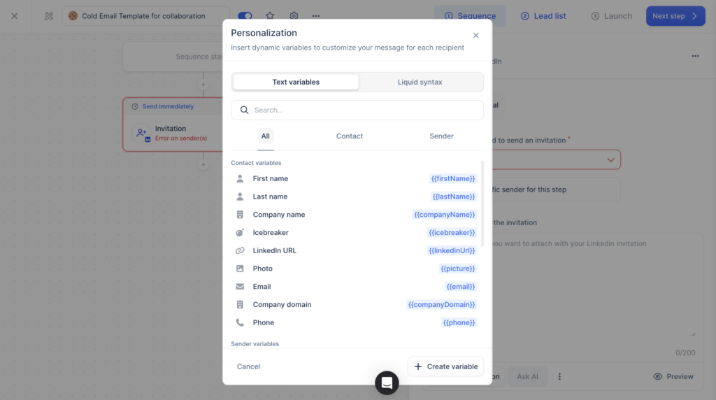 Personalization message lemlist 