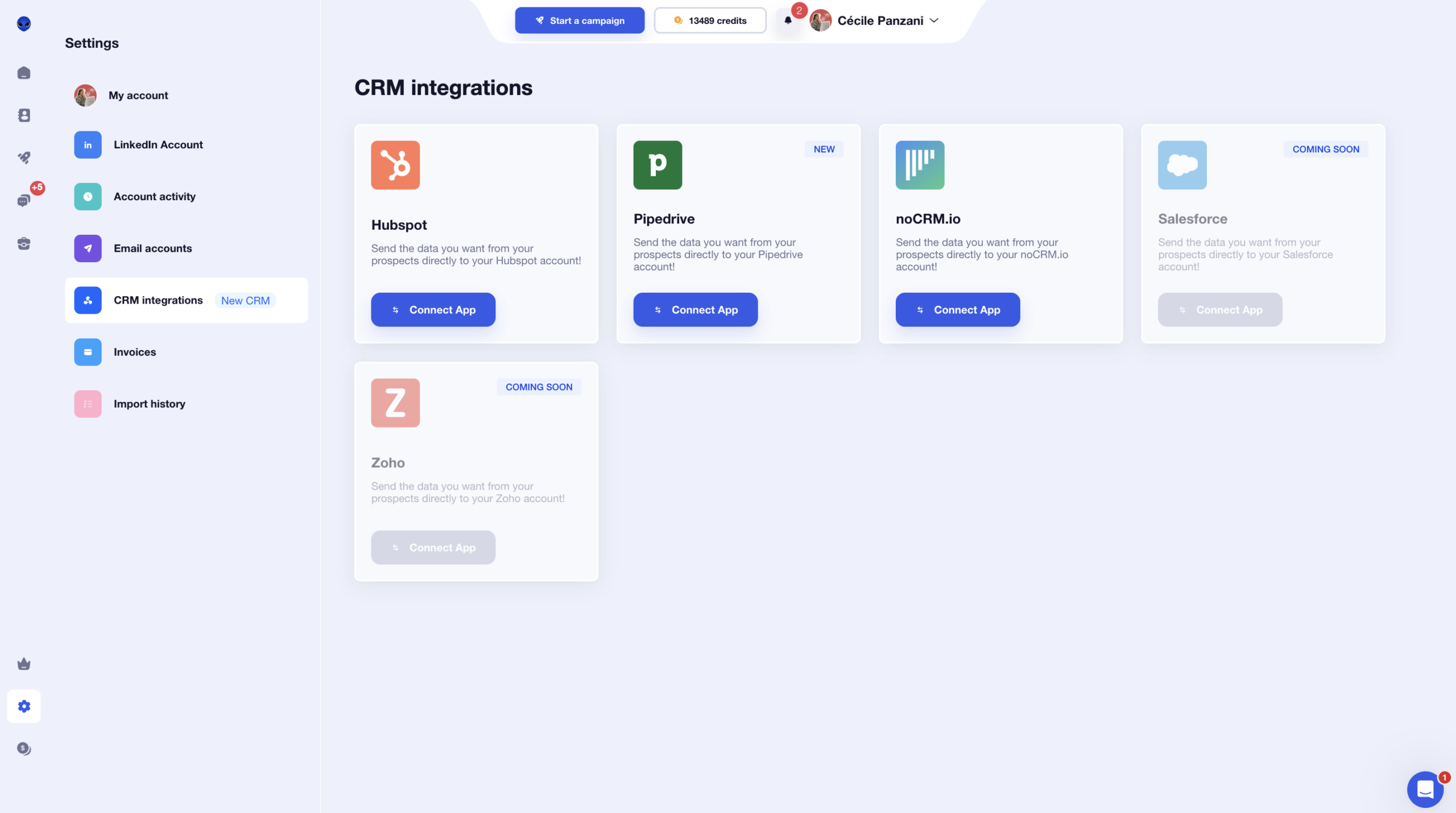 Waalaxy crm integrations 