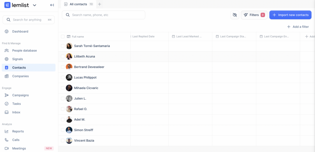 lemlist contacts lists 