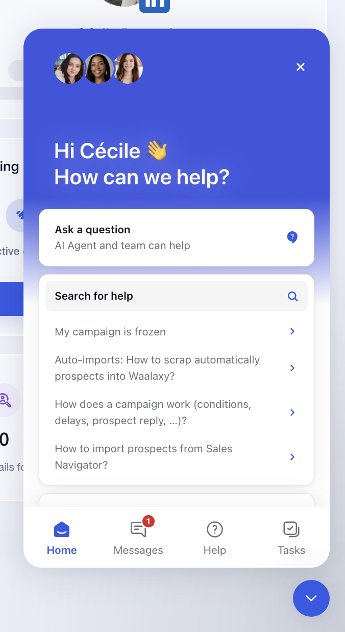 customer support waalaxy 