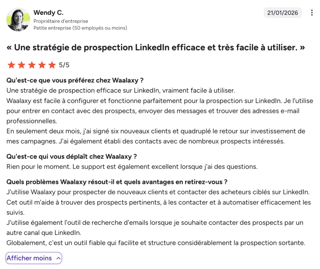 Waalaxy avis utilisateurs G2