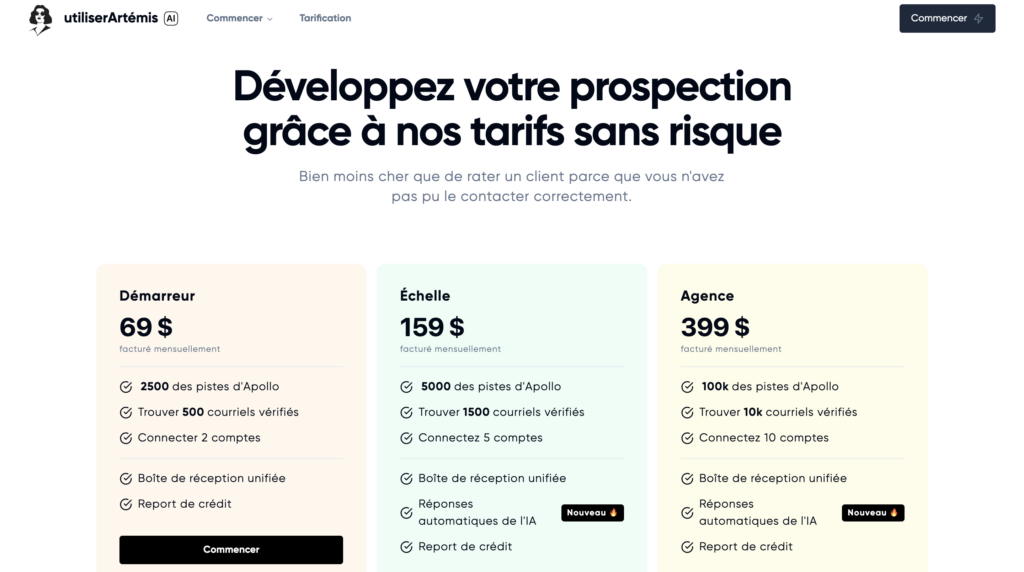 UseArtémis tarifs