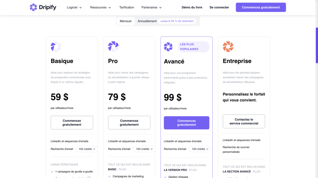 Dripify prix mensuel