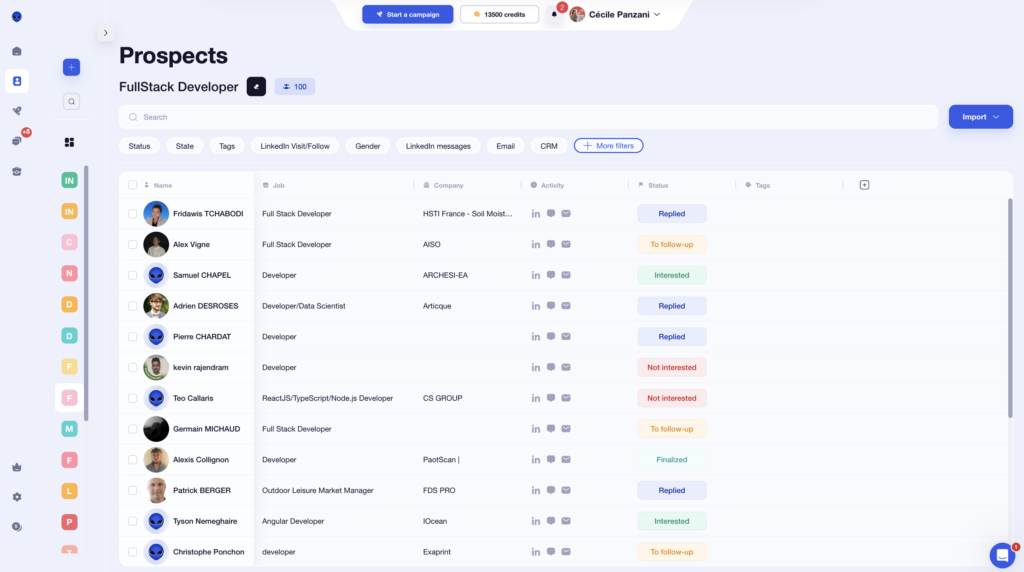 Lead management with Waalaxy